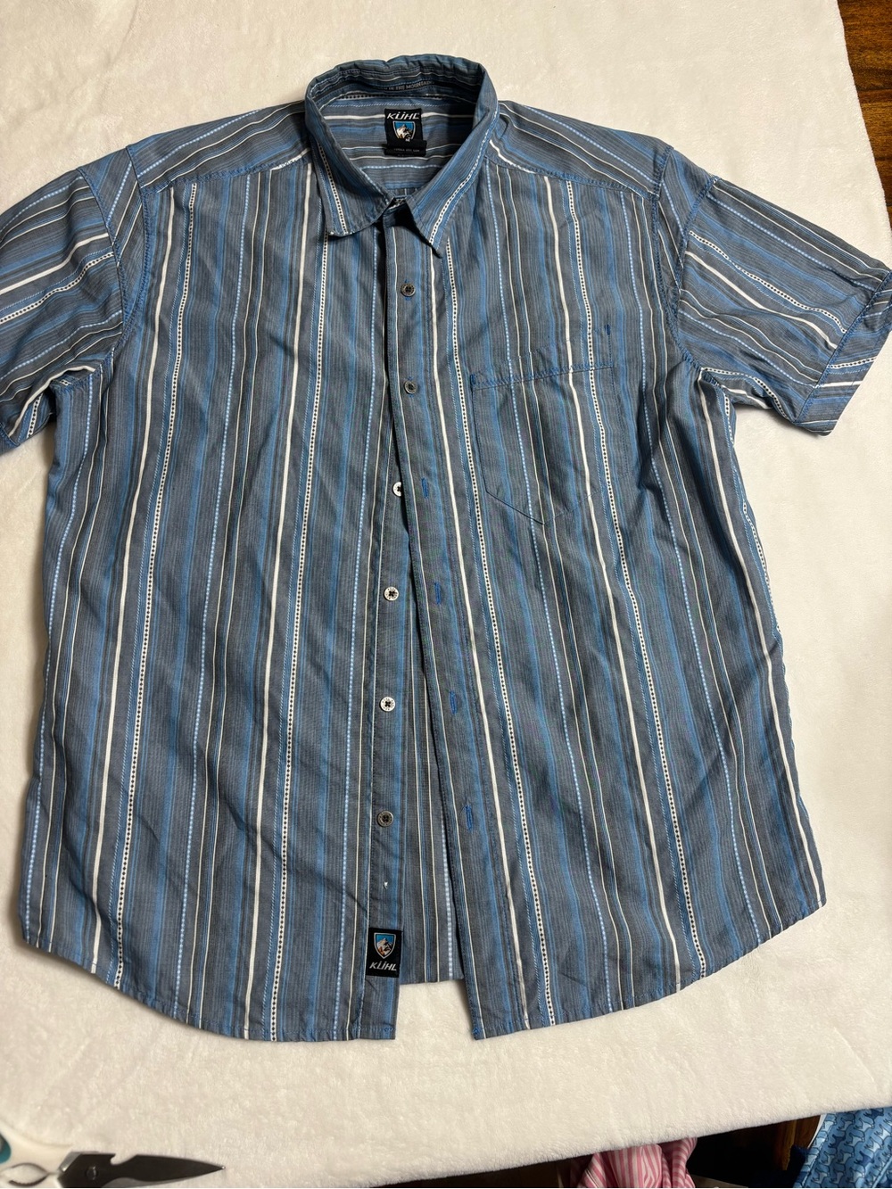 Kuhl Men’s Blue and Gray Vertical Stripe Button-Up Shirt